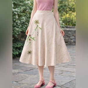 EleganCream Floral Embroidered Skirt